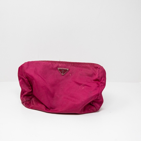 Prada Milano Nylon Waterproof Travel Makeup Brushes Top Zip Purse Bag Pouch Red - Picture 1 of 6